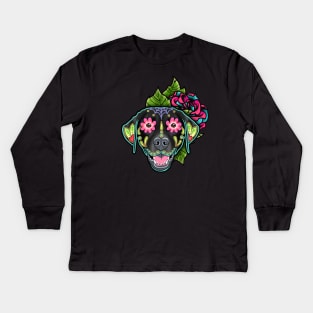 Labrador Retriever in Black - Day of the Dead Sugar Skull Dog Kids Long Sleeve T-Shirt